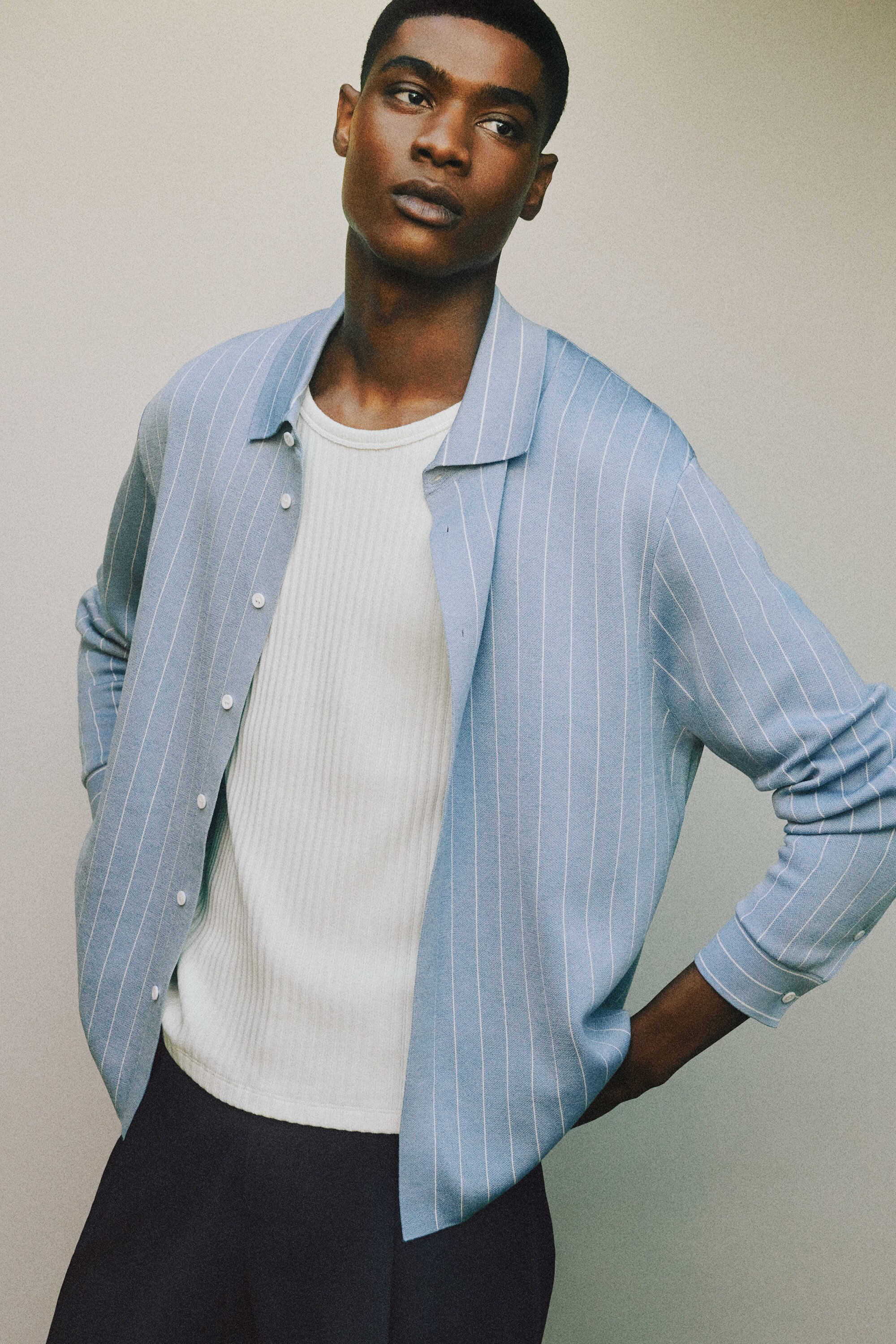 RELAXED STRIPED KNITTED COTTON SHIRT - BLUE / STRIPED | COS