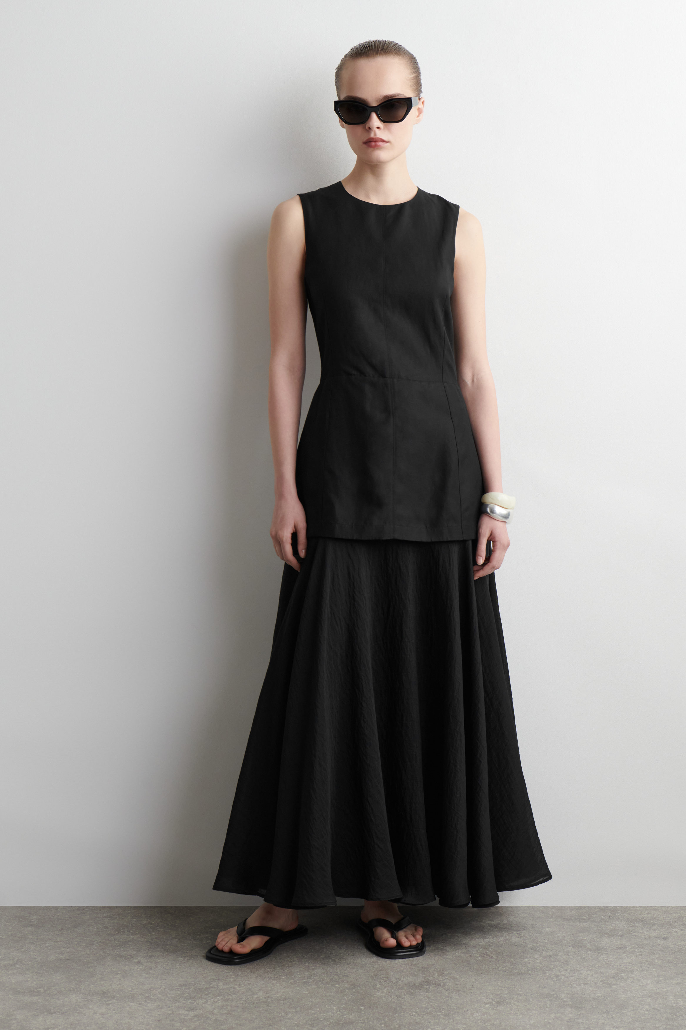 LAYERED PEPLUM MIDI DRESS - BLACK | COS