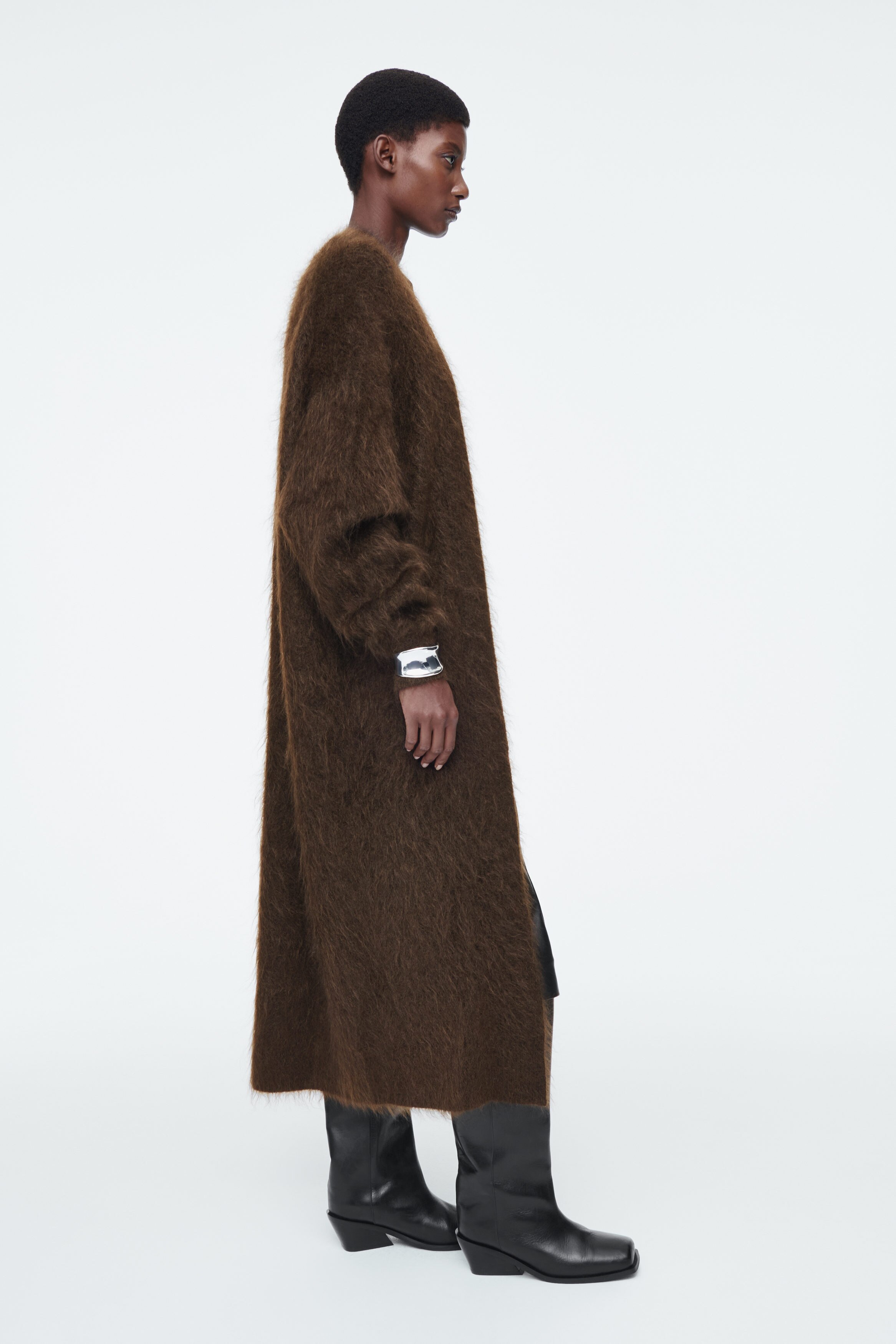 TEXTURED MOHAIR-BLEND MAXI CARDIGAN - DARK BROWN | COS
