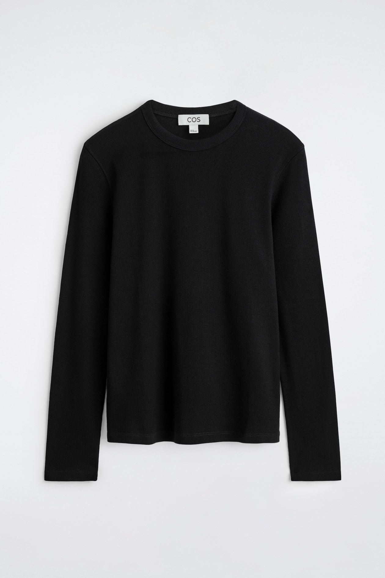 SLIM RIBBED COTTON LONG-SLEEVED T-SHIRT — BLACK