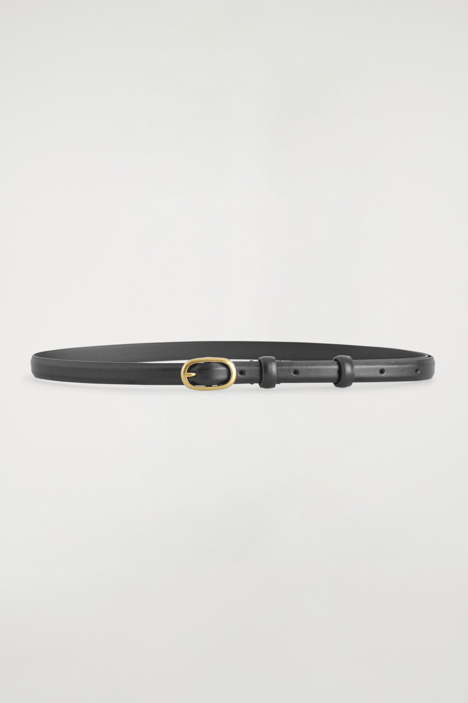 OVAL-BUCKLE SLIM LEATHER BELT - BLACK - 2