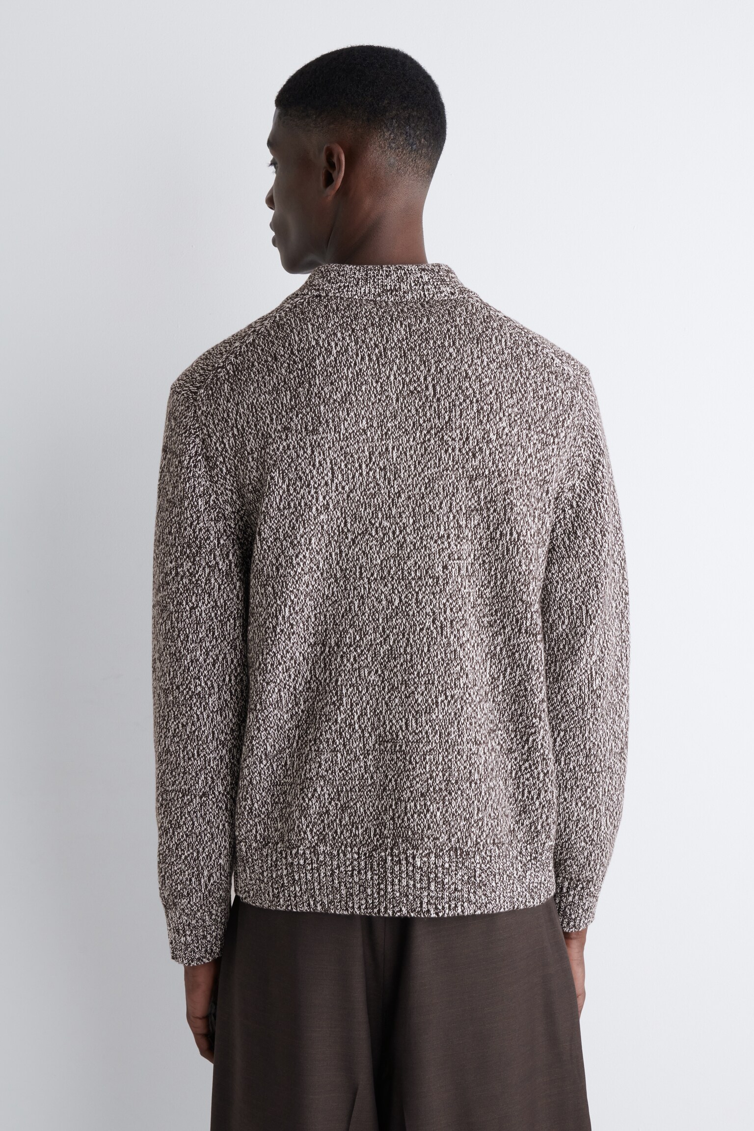 PULLOVER AUS WOLL-MIX MIT KURZEM REISSVERSCHLUSS - BRAUN/WEISS - 4