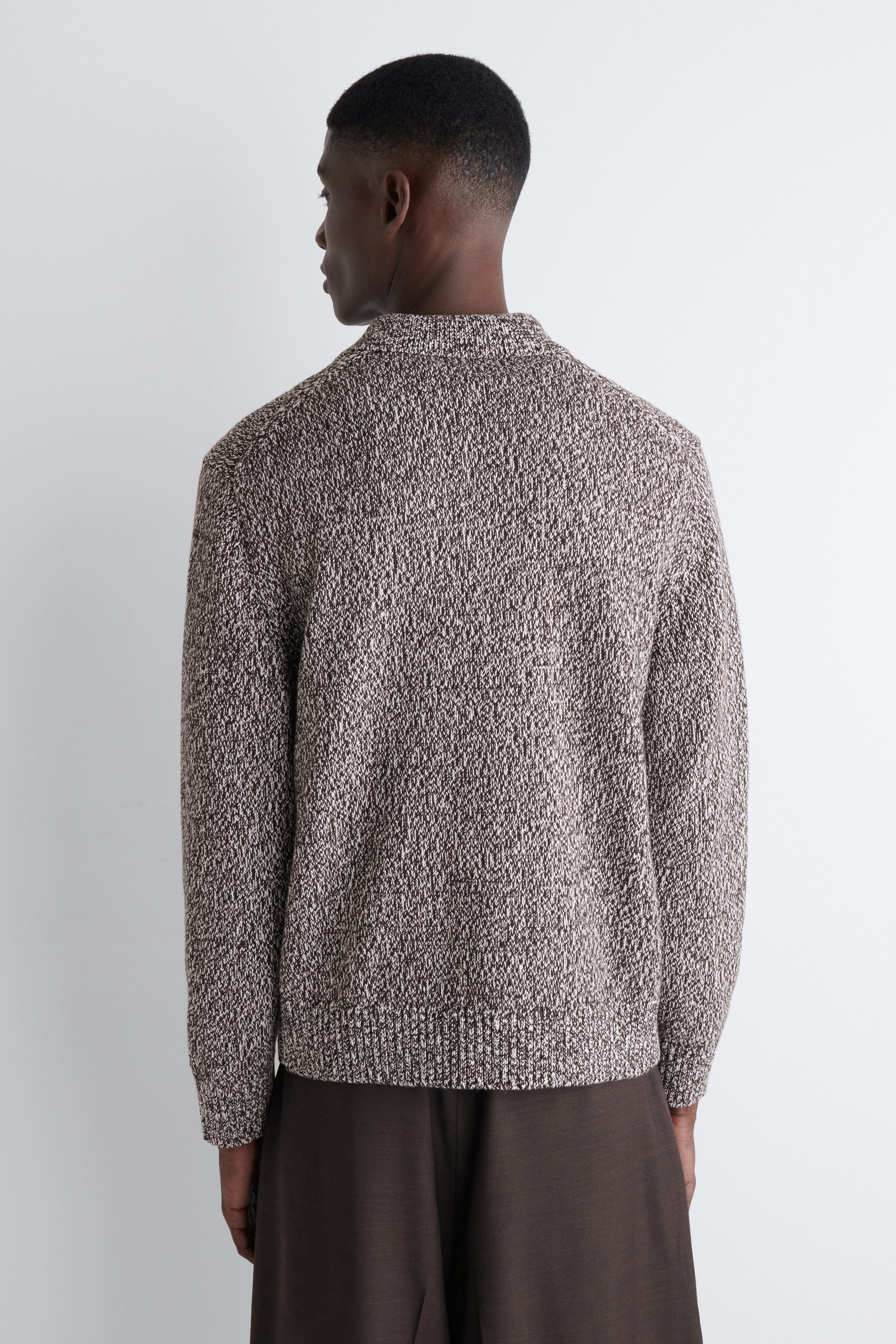 WOOL-BLEND HALF-ZIP POLO SWEATER - BROWN / WHITE | COS US