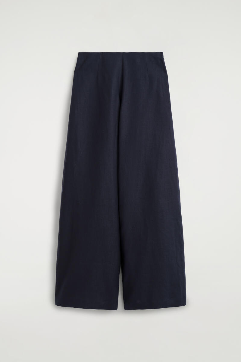 COS Linen Wide-Leg Trousers In Navy Women's Size 44