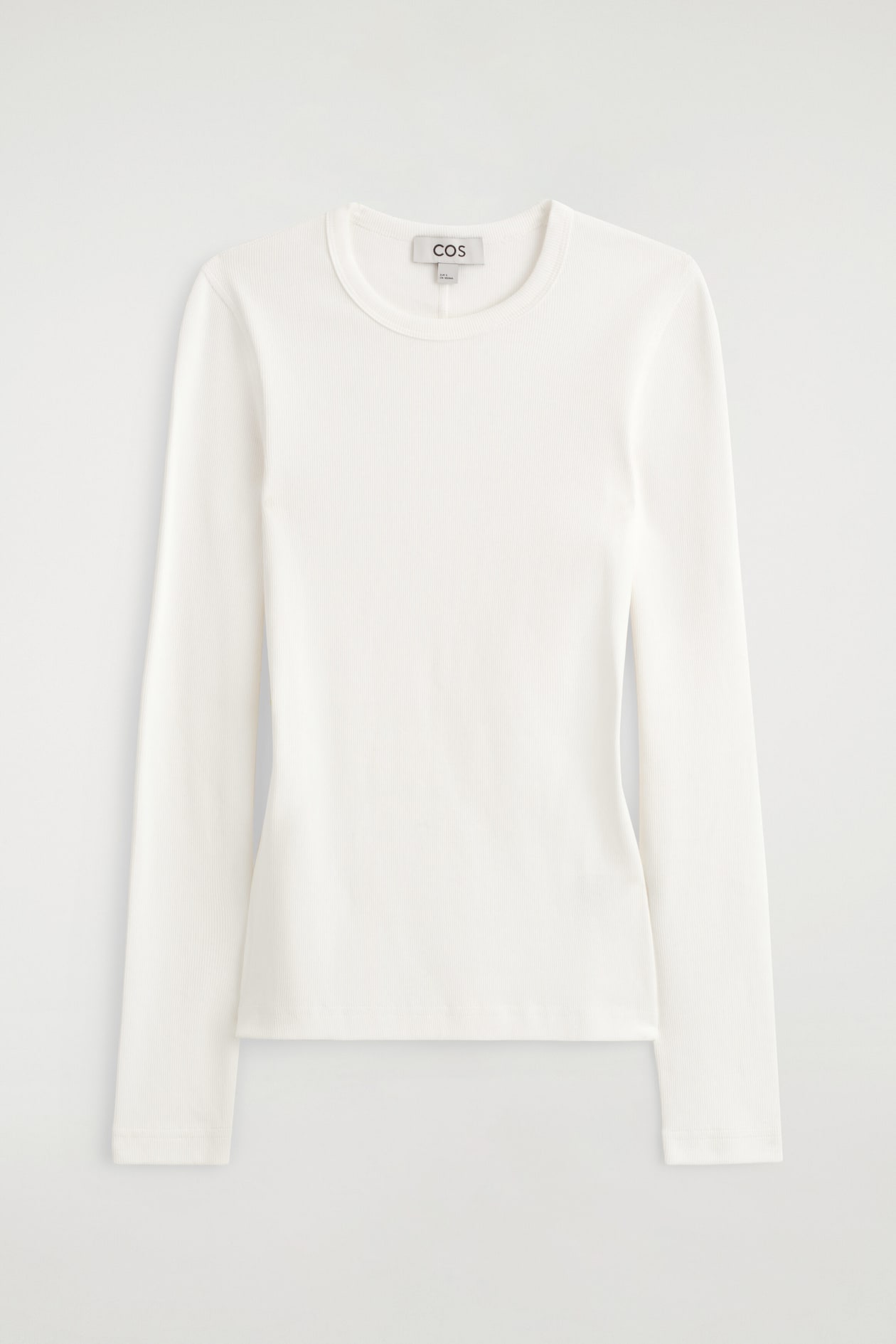 SLIM RIBBED COTTON LONG-SLEEVED TOP — WHITE