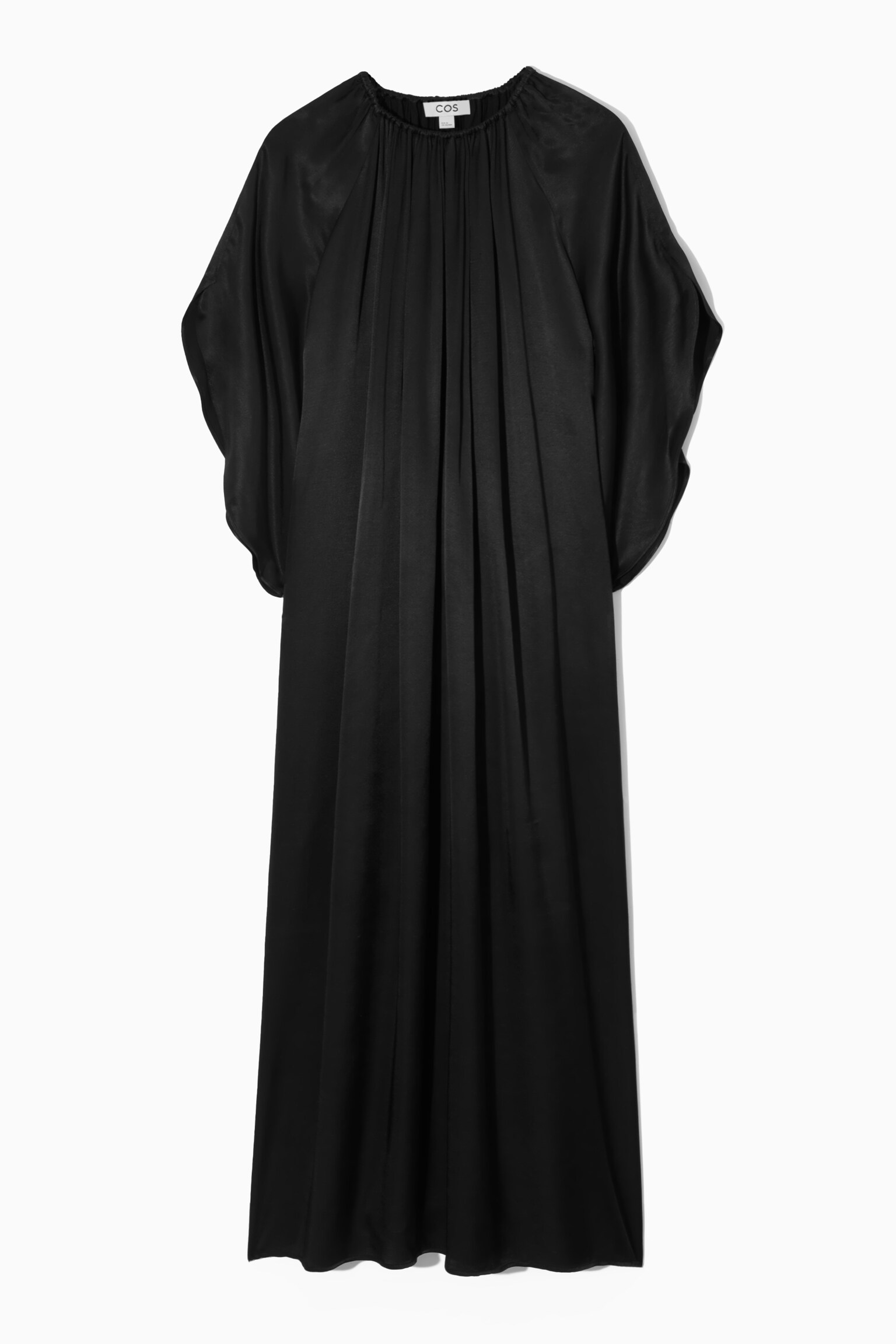 FLOATY GATHERED MIDI DRESS - BLACK