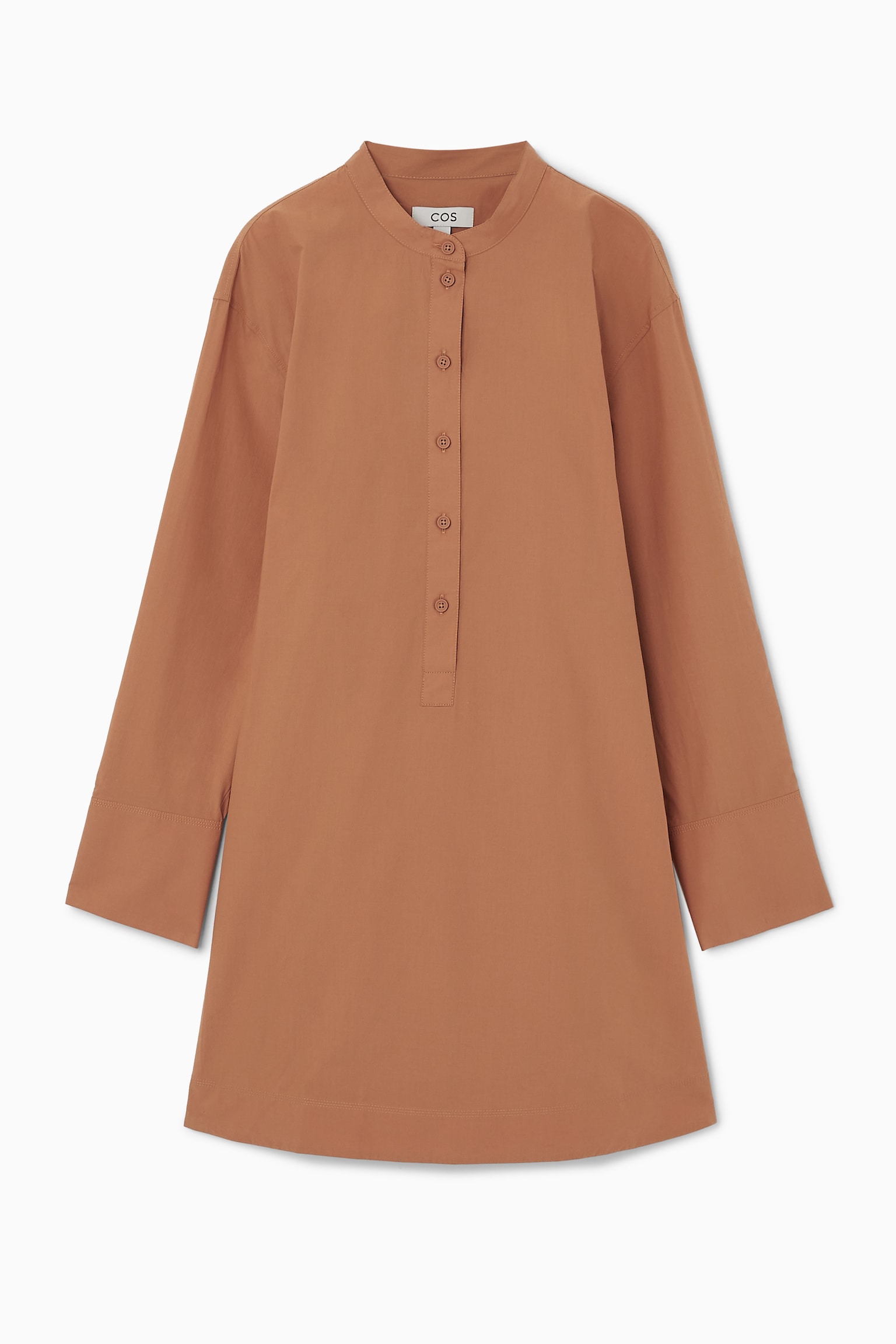 COLLARLESS MINI SHIRT DRESS - ORANGE/NAVY