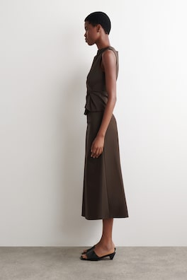 TWIST-DETAIL JERSEY MIDI SKIRT — BROWN 2