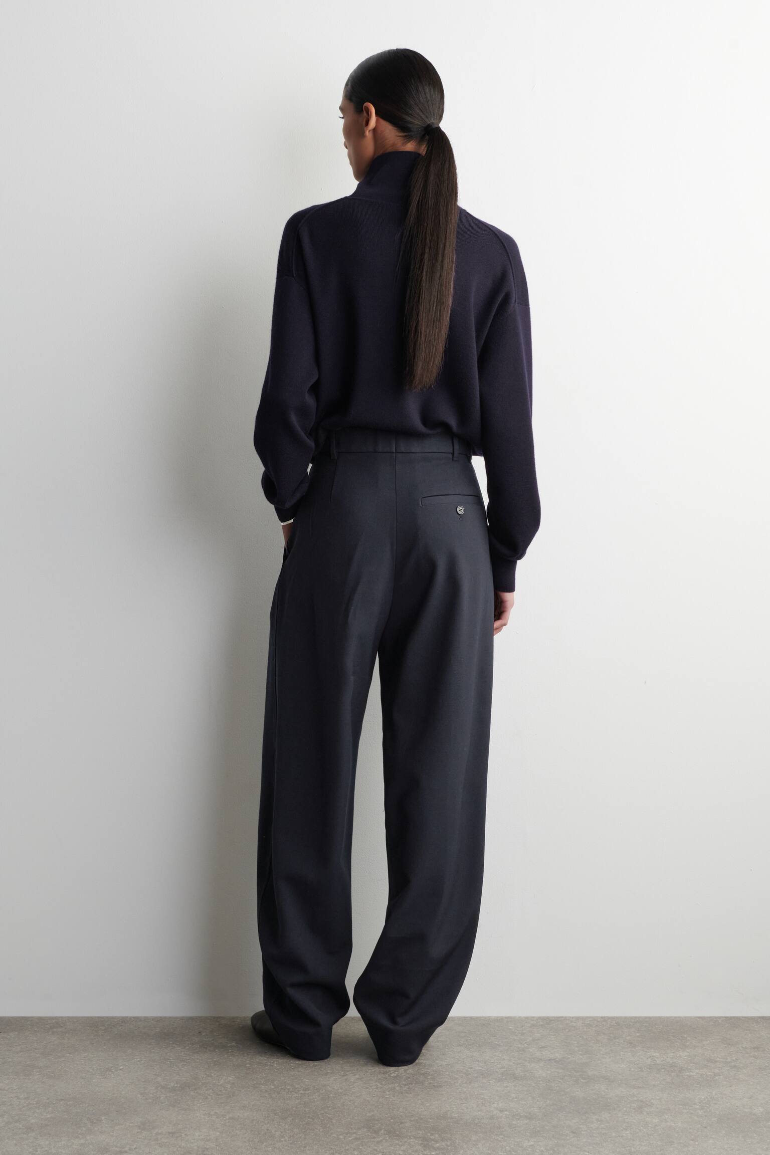 PANTALON TULIPE À PLIS EN LAINE MÉLANGÉE - BLEU MARINE/NOIR - 7