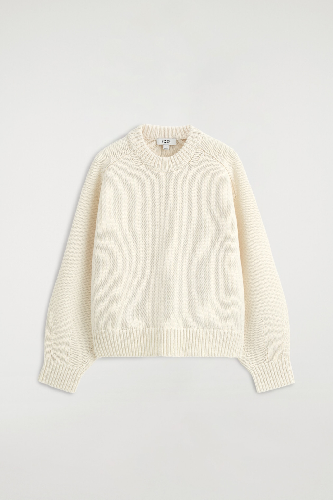 ROUNDED WOOL CREW-NECK SWEATER — CREAM