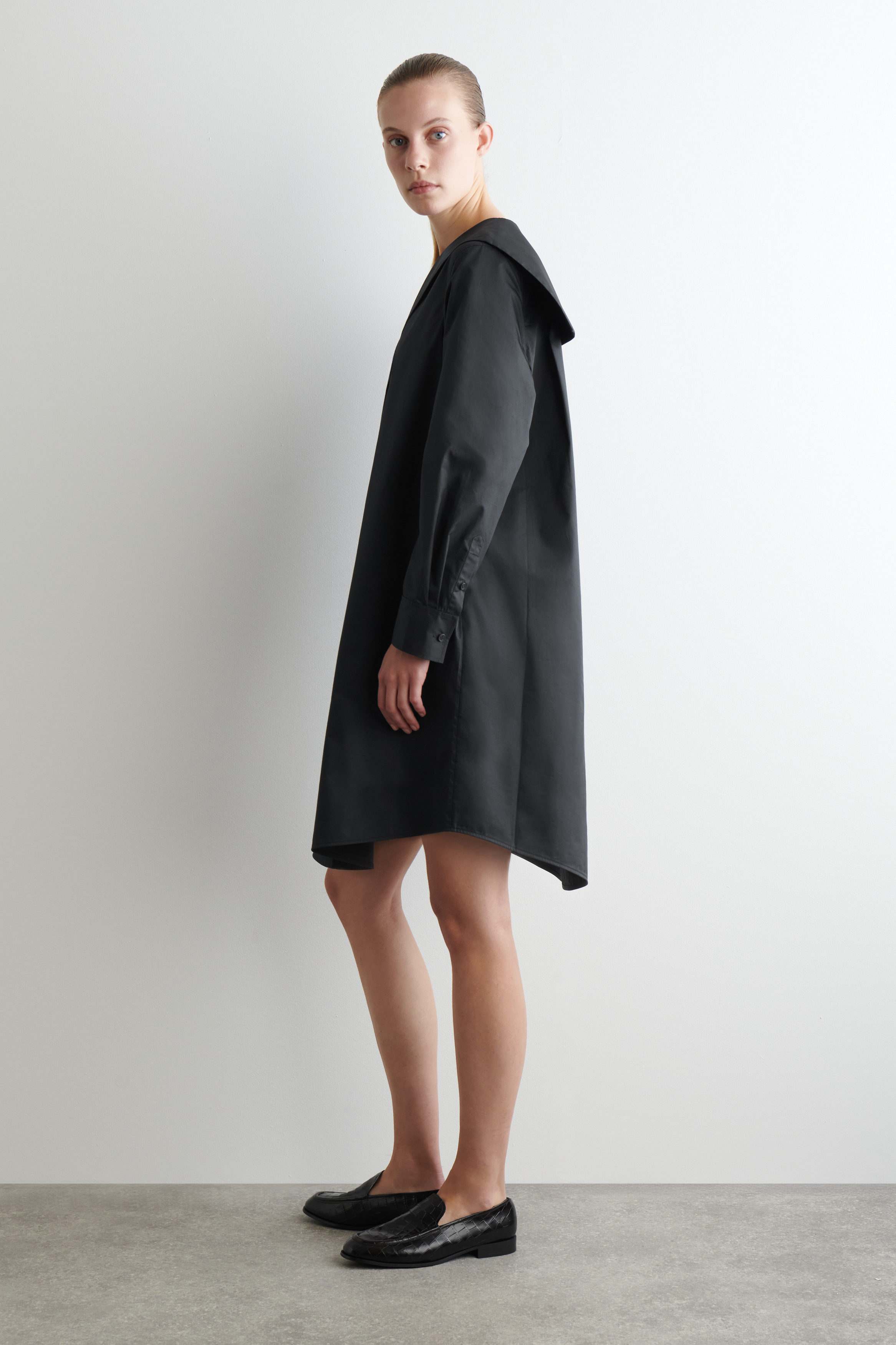 SAILOR-COLLAR COTTON MINI DRESS - WASHED BLACK | COS