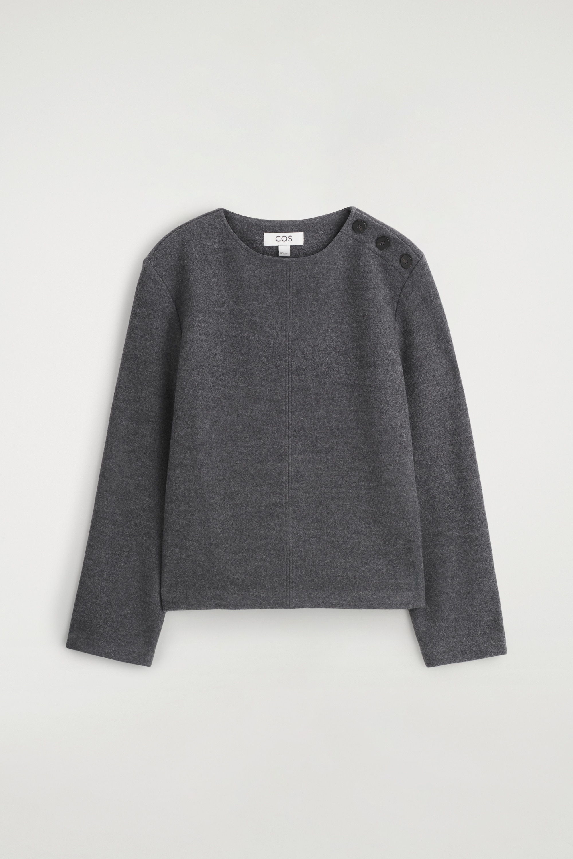 BUTTON-DETAIL BOILED-WOOL SWEATSHIRT - DARK-GREY MÉLANGE/ΛΕΥΚΟ