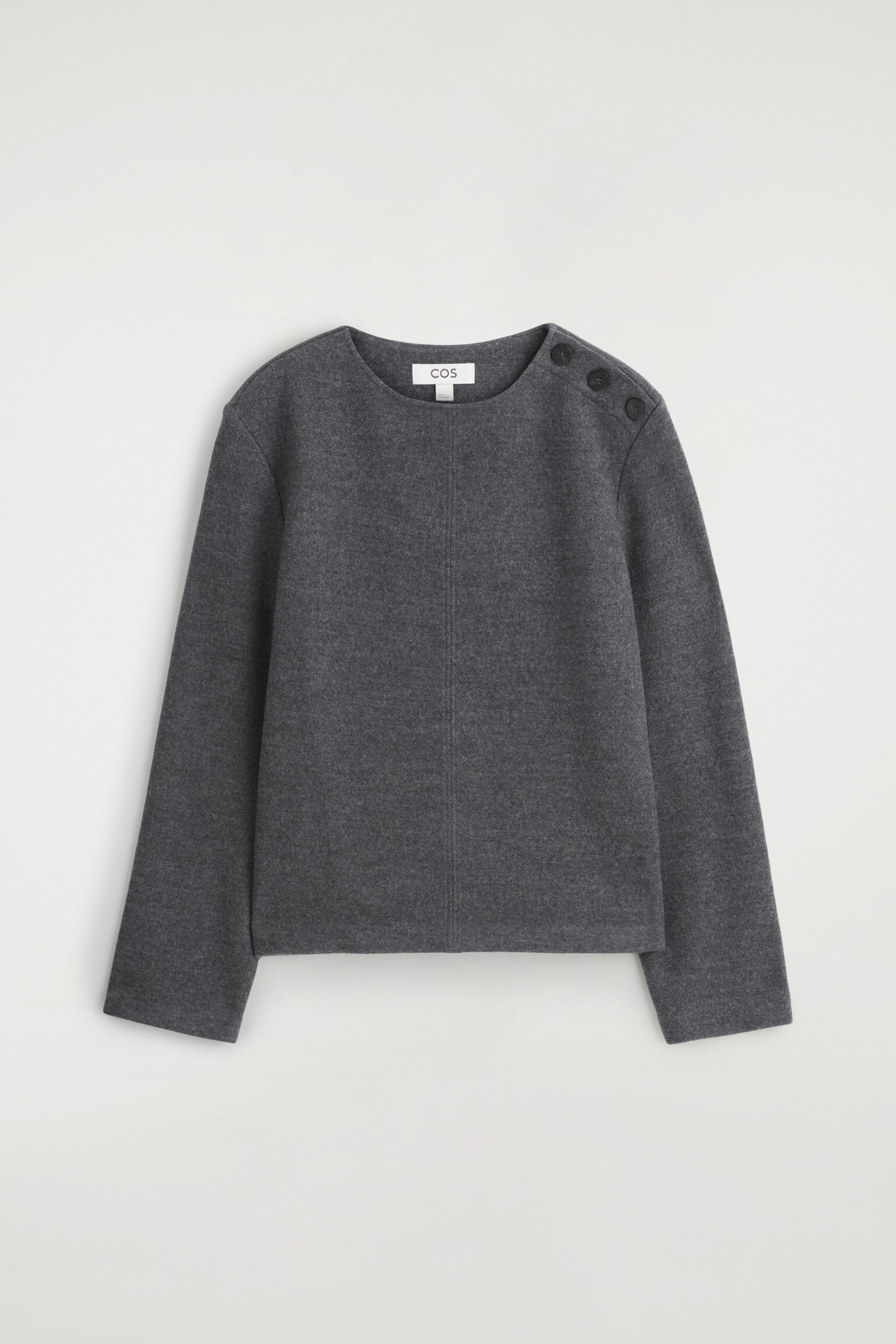 SUDADERA DE LANA HERVIDA CON DETALLE DE BOTONES - GRIS OSCURO JASPEADO/BLANCO - 2