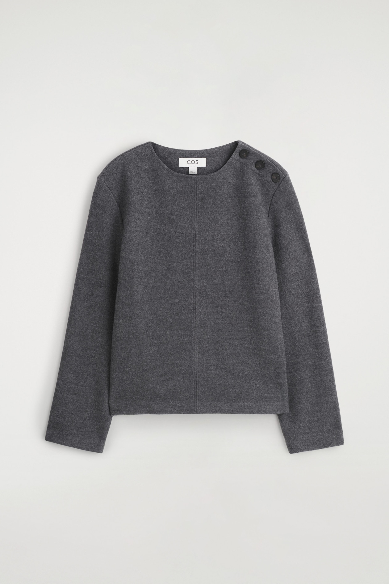 BUTTON-DETAIL BOILED-WOOL SWEATSHIRT — DARK-GREY MÉLANGE
