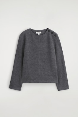 BUTTON-DETAIL BOILED-WOOL SWEATSHIRT — DARK-GREY MÉLANGE 2