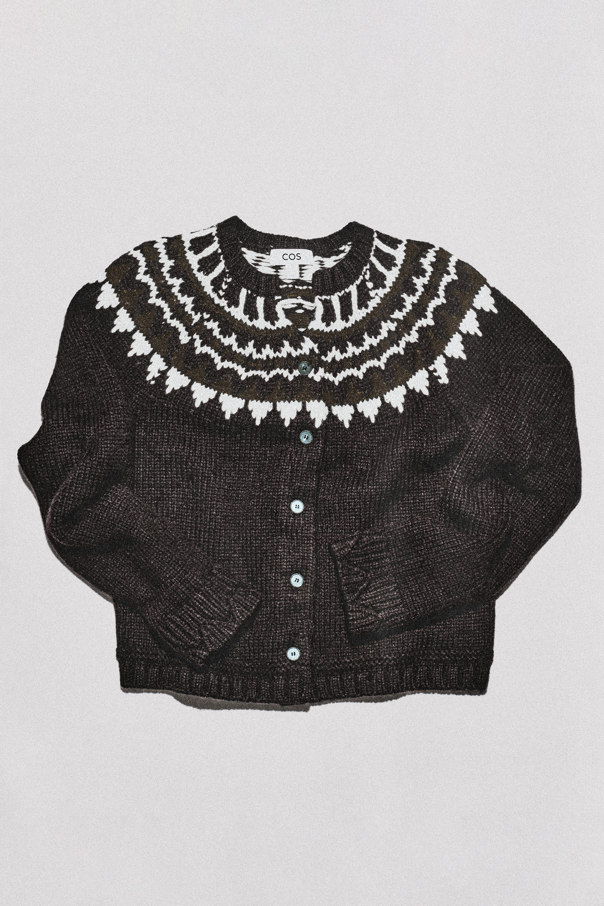 CARDIGAN FAIR ISLE EN MAILLE DE LAINE ET CACHEMIRE - BRUN / BLANC