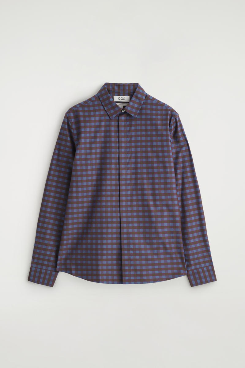Cos Checked Cotton Shirt In Red In Gray
