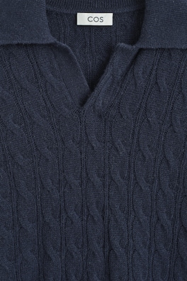 CABLE-KNIT PURE CASHMERE POLO SWEATER — NAVY 6