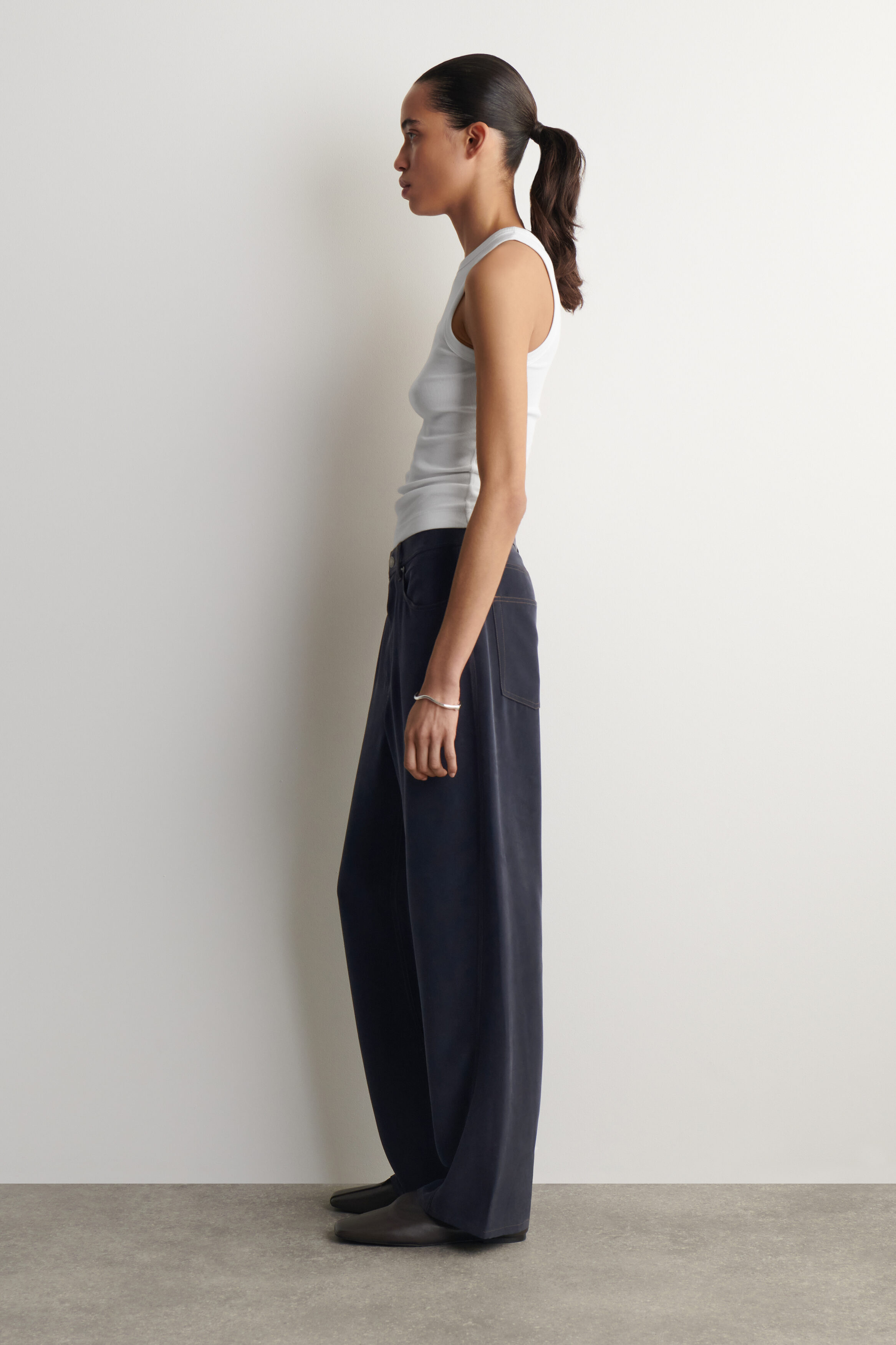 DENIM-EFFECT SILK PANTS - INDIGO | COS US