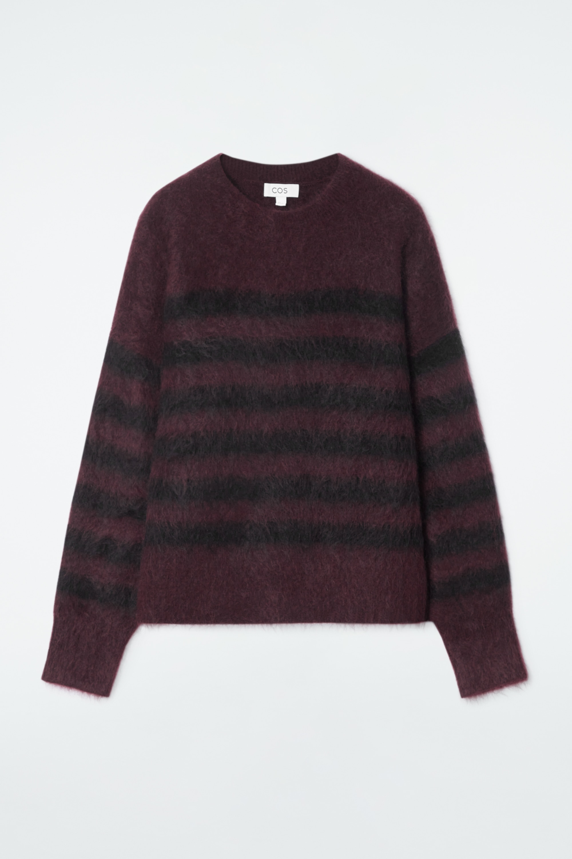 STRIPED BRUSHED-MOHAIR CREW-NECK JUMPER - BLACK / BURGUNDY / STRIPED