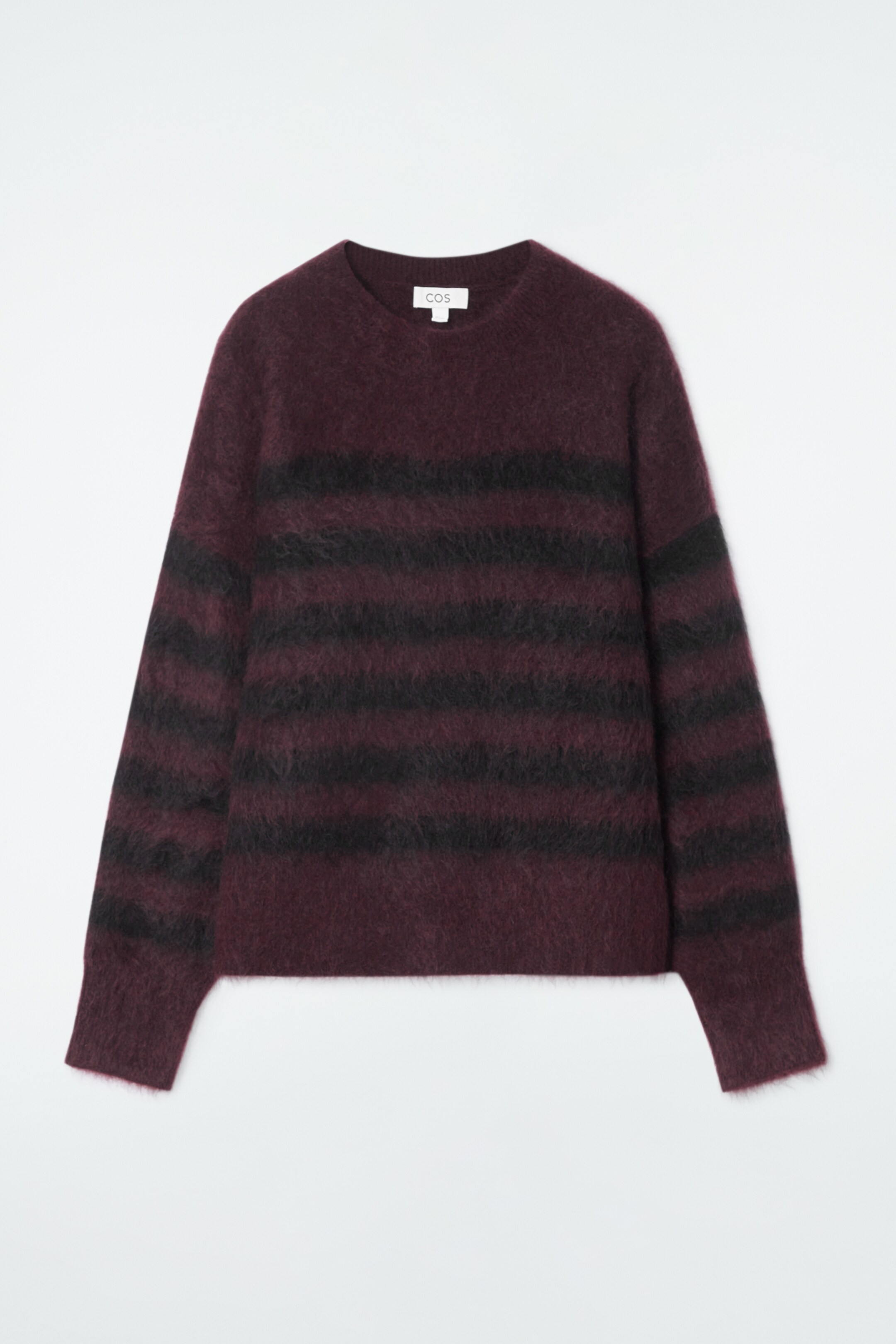 Grösseres Bild ansehen: PULLOVER MIT RUNDHALSAUSSCHNITT AUS MOHAIR - SCHWARZ/BURGUNDERROT/GESTREIFT - DAMEN | H&M CH 7