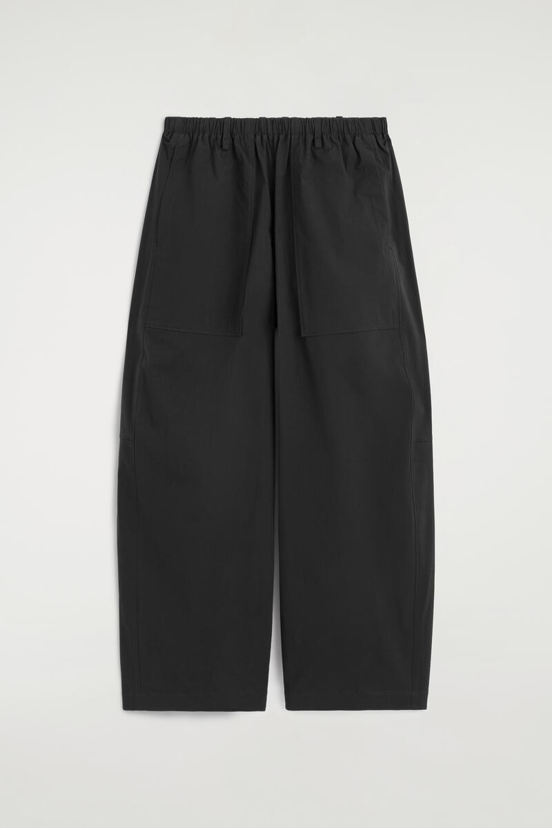 COS Cotton Barrel-Leg Utility Trousers Black Women's Size 42