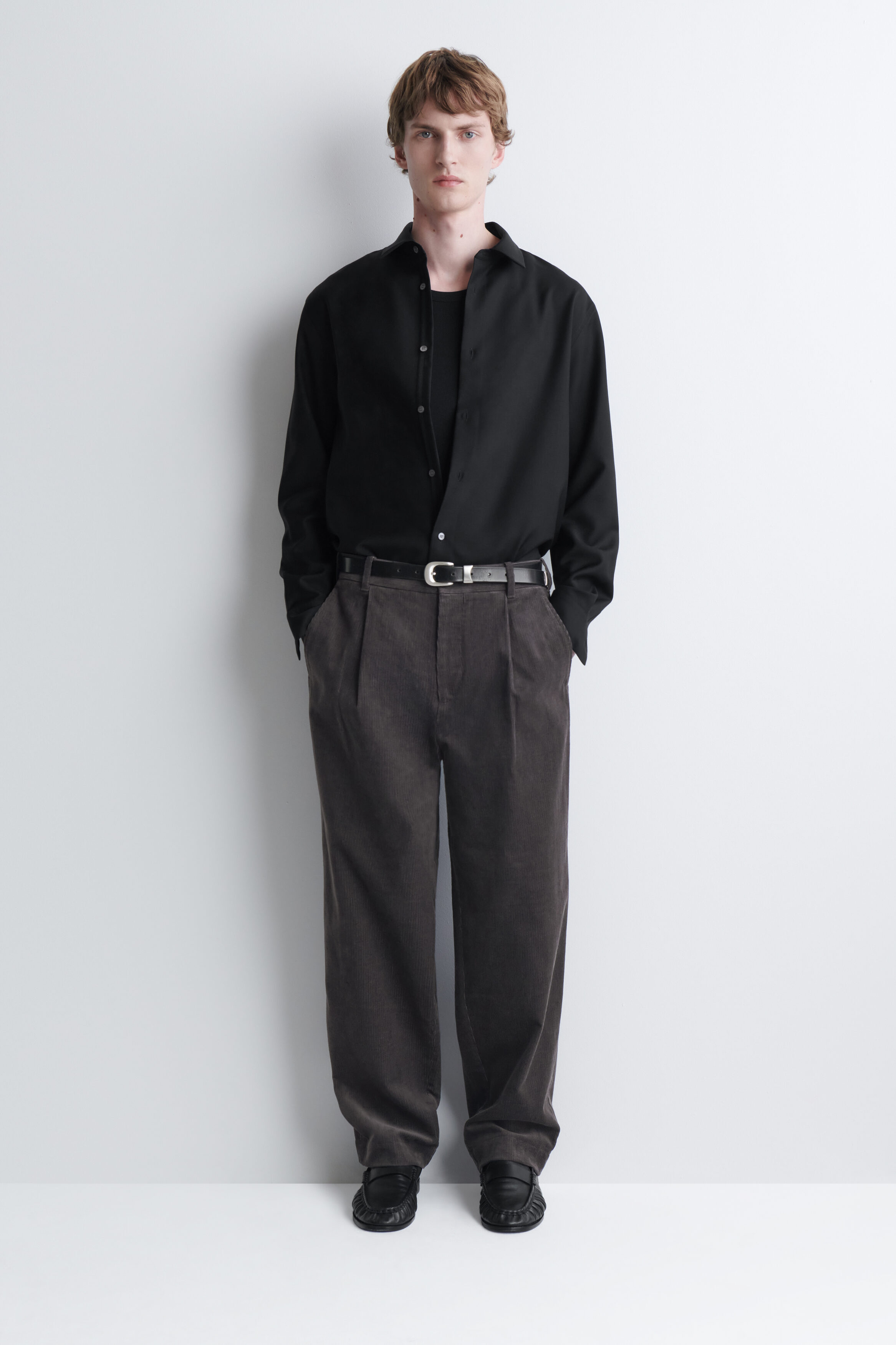 CORDUROY RELAXED-FIT TAPERED PANTS - DARK GRAY | COS US