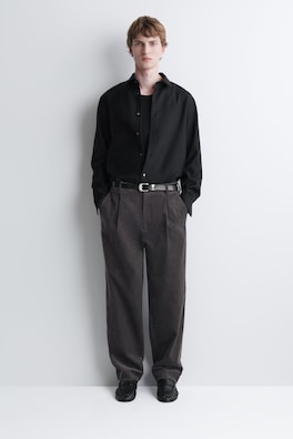 CORDUROY RELAXED-FIT TAPERED PANTS — DARK GRAY 1