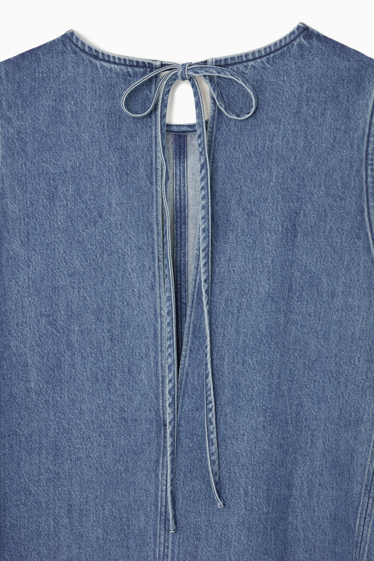 PANELED DENIM SHIFT DRESS - BLUE/WHITE - 2