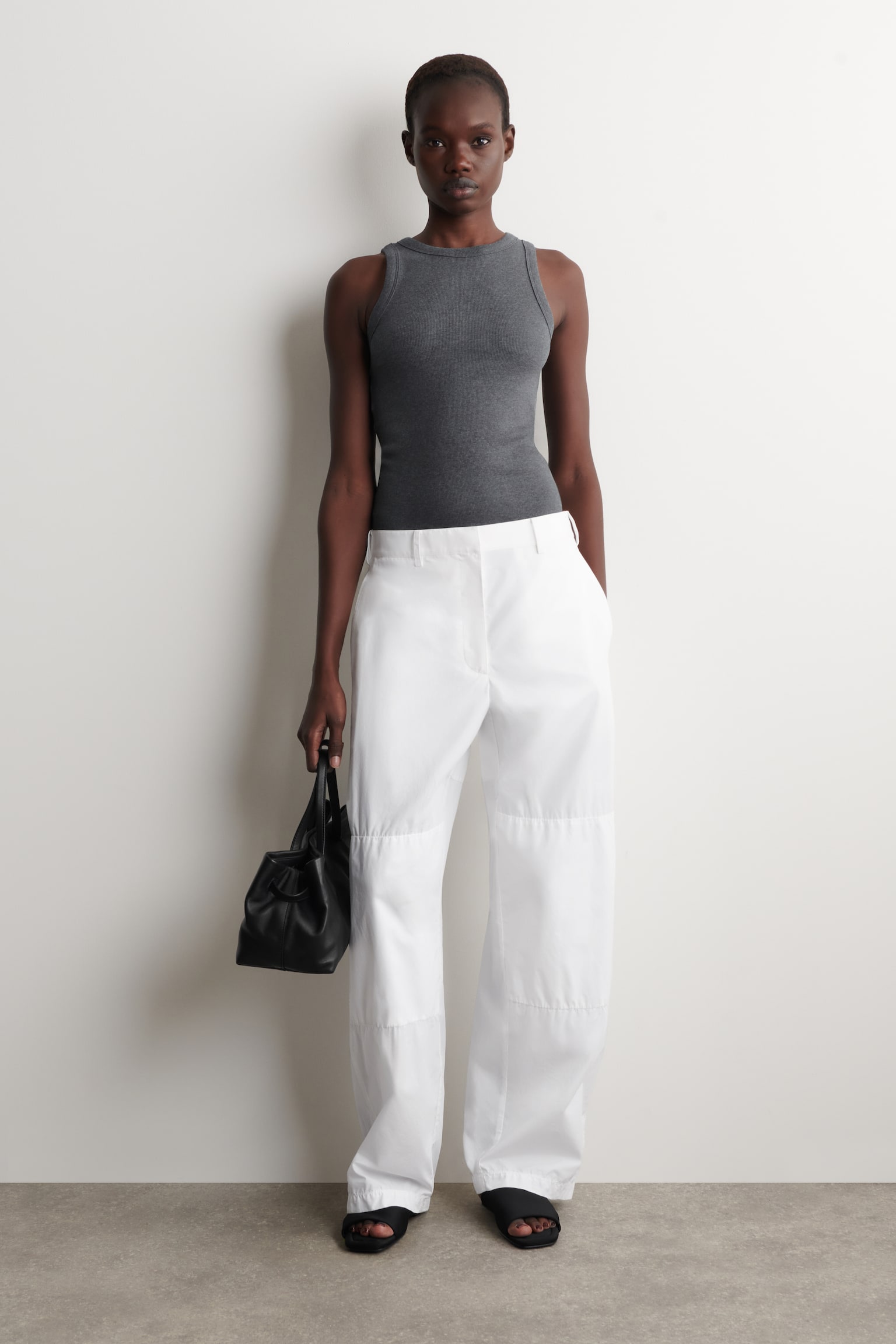 RIBBSTICKAT LINNE I BOMULLSSTRETCH - MÖRKGRÅMELERAD/VIT - 4