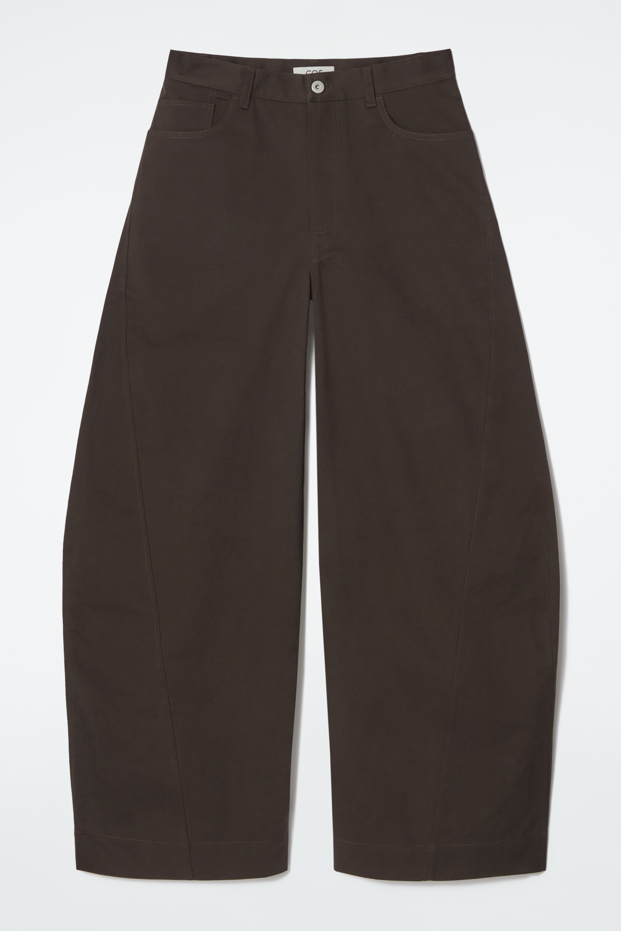 Ingrandisci l'immagine: DECONSTRUCTED COTTON BARREL-LEG TROUSERS - DARK BROWN - DONNA | H&M CH 1