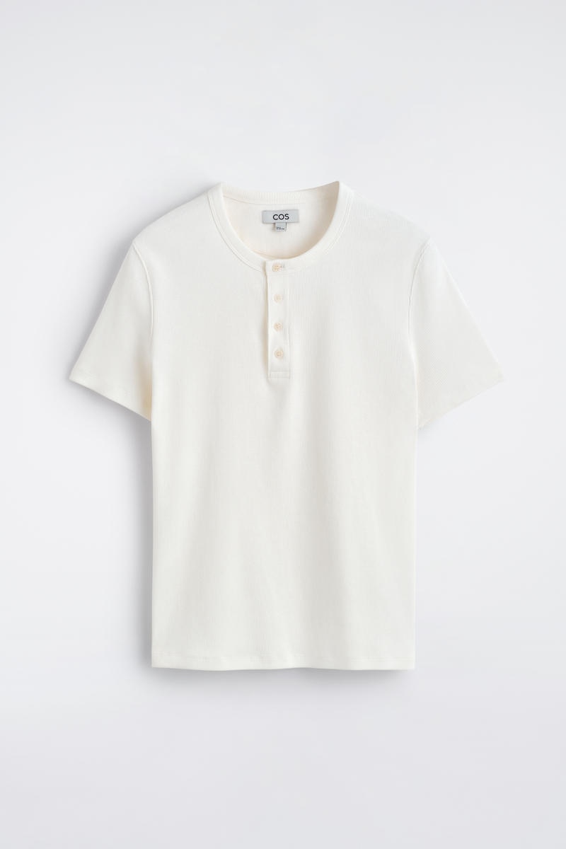 Slim-Fit Ribbed Henley T-Shirt