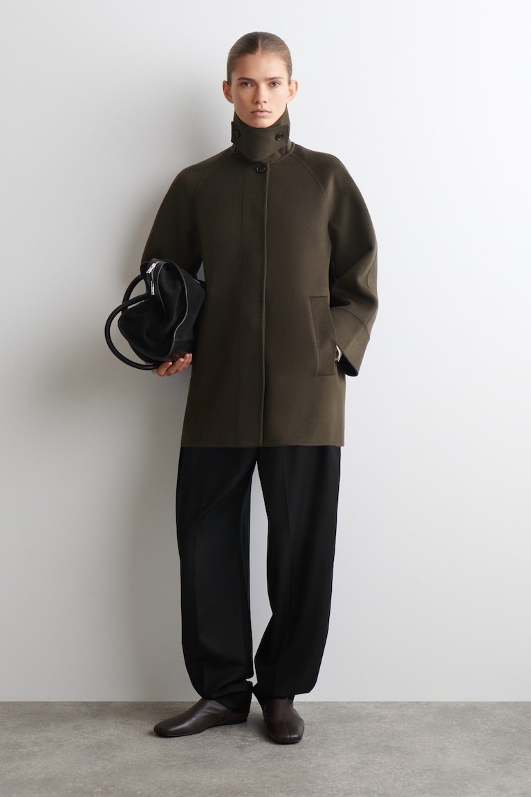 MOCK-NECK DOUBLE-FACED WOOL SHORT COAT