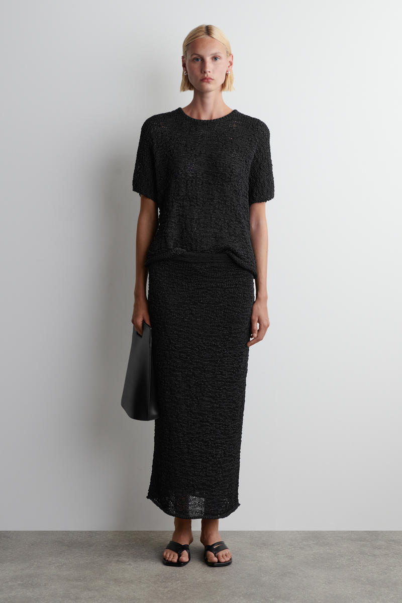 Cos Textured Open-knit Midi Skirt In Black
