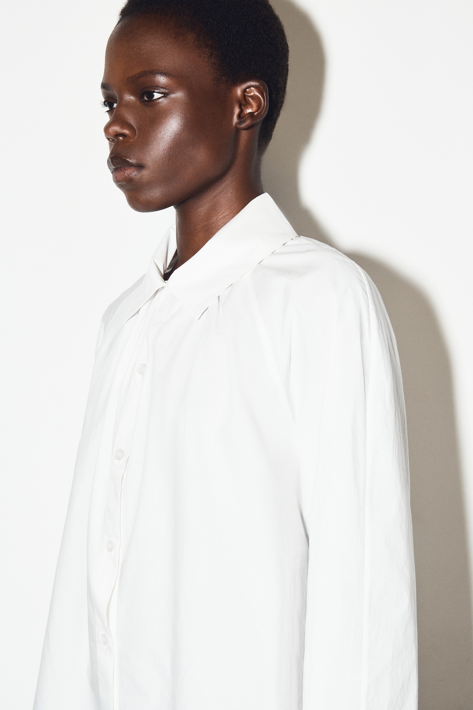 CHEMISE FRONCÉE EN COTON PIMA - BLANC/NOIR - 3