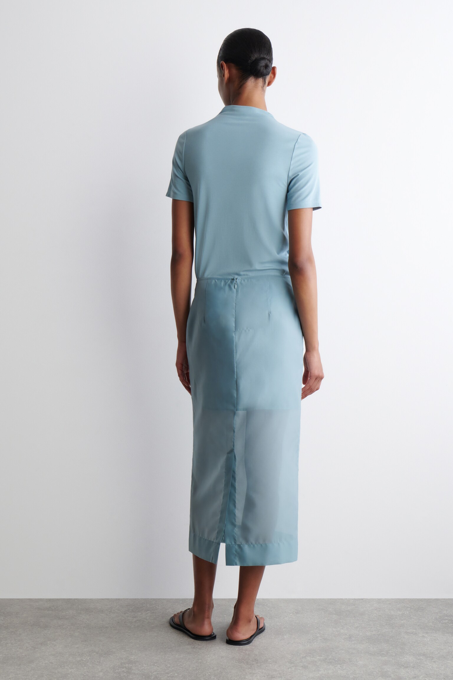 JUPE COLONNE DIAPHANE - BLEU/NOIR/PÊCHE - 3