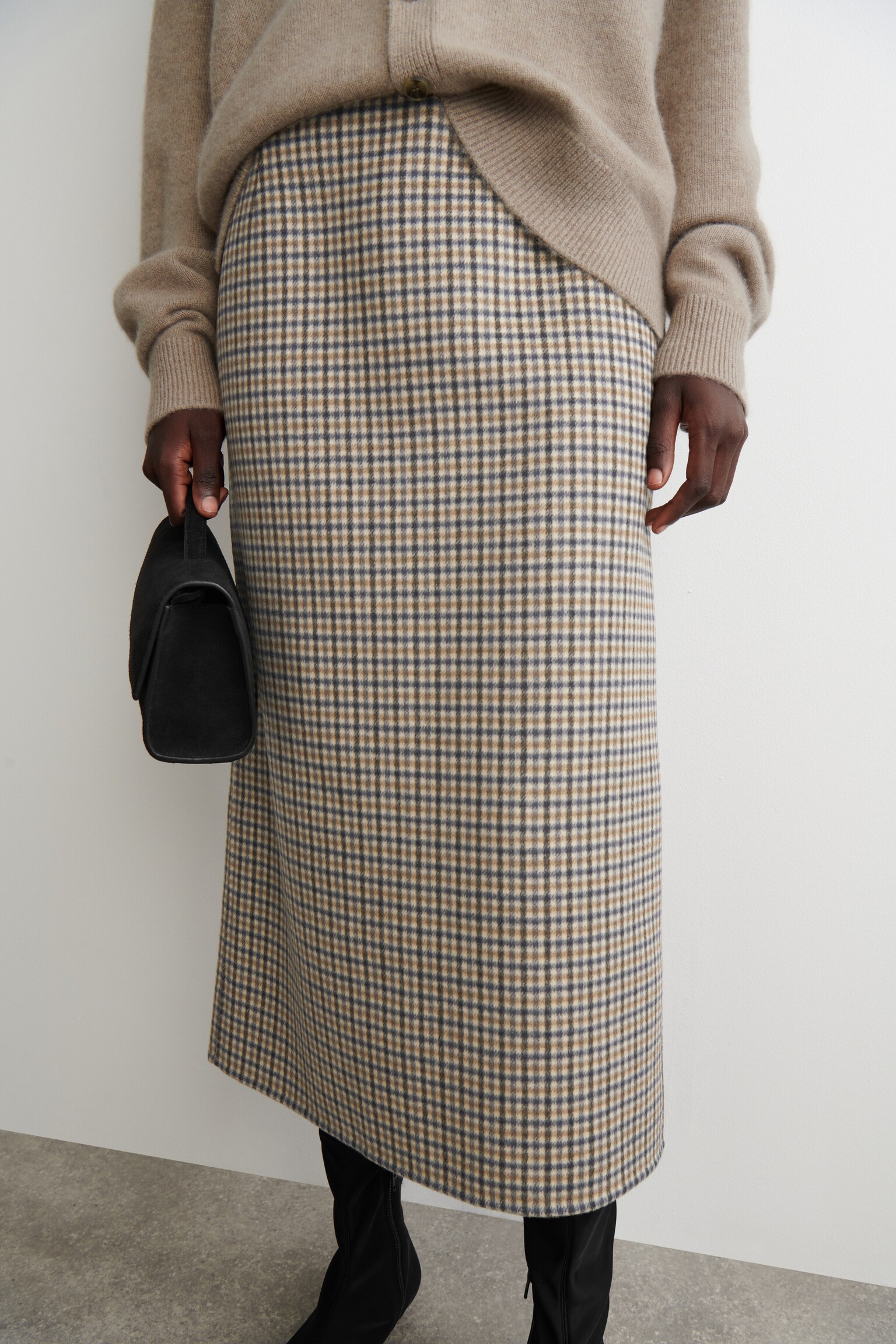 GONNA A QUADRI IN LANA DOPPIATA - BEIGE / QUADRI - 3