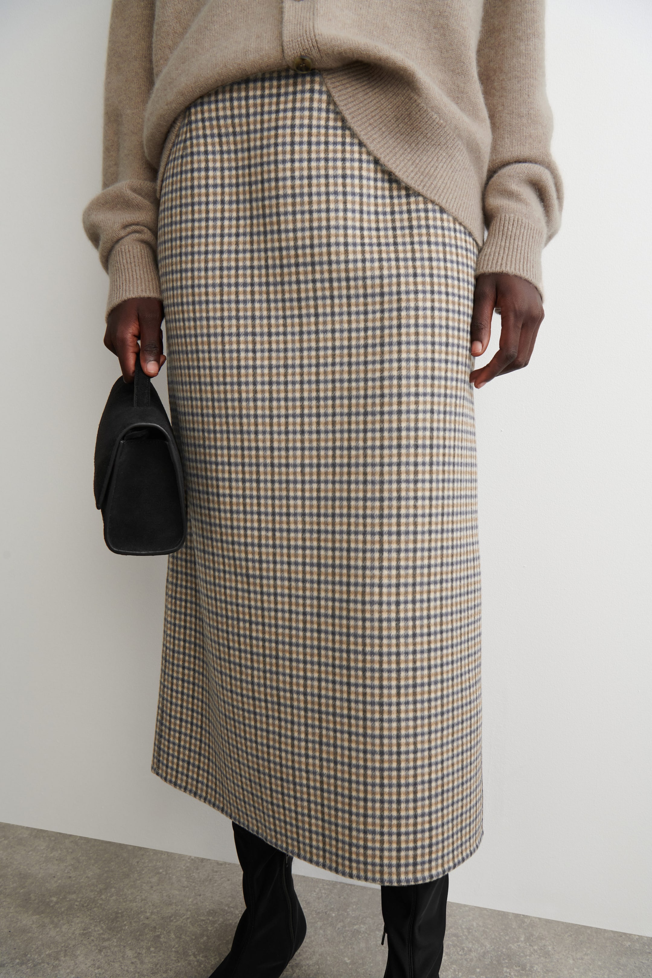 CHECKED DOUBLE-FACED WOOL SKIRT