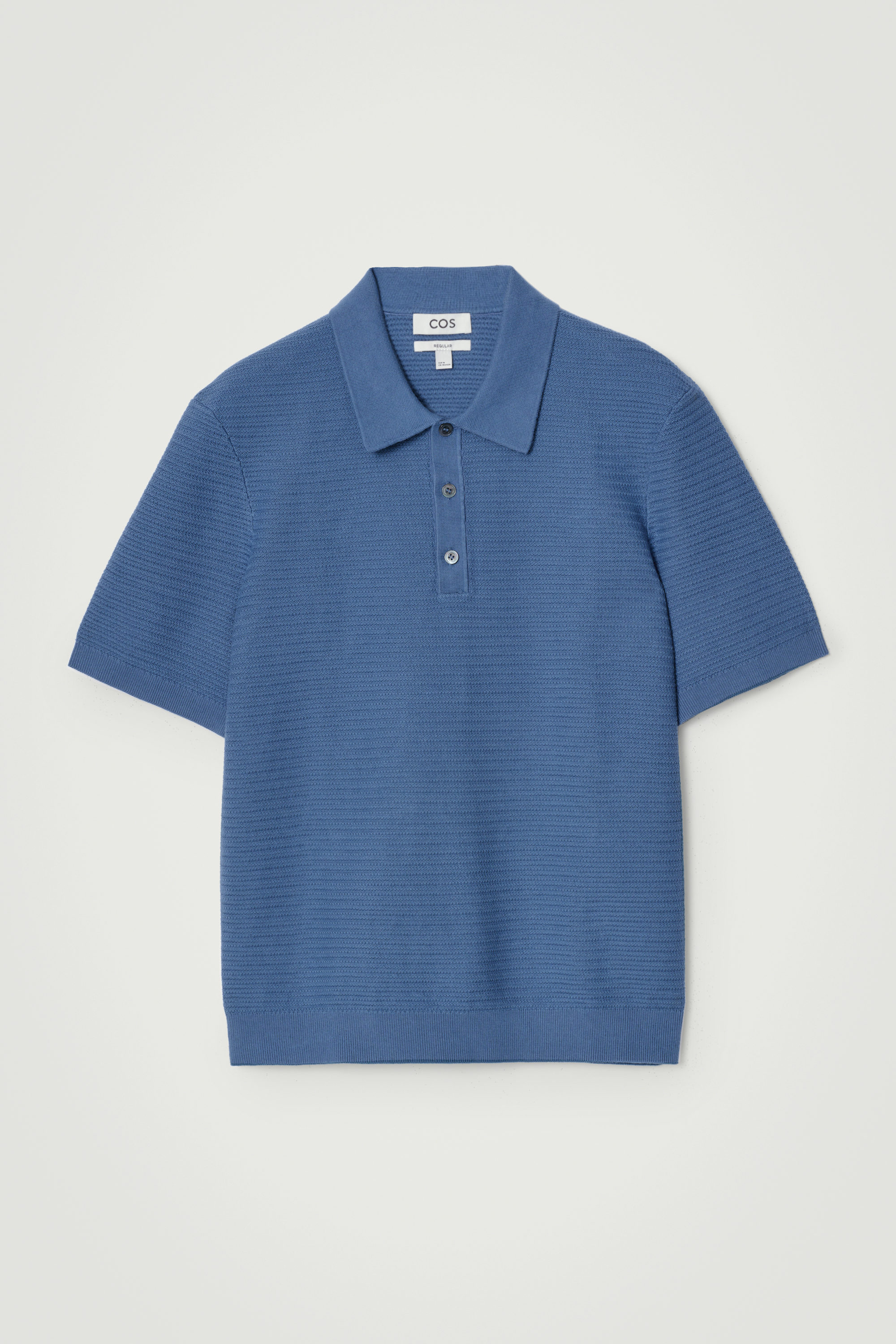 TEXTURED KNITTED COTTON POLO SHIRT - BLUE | COS