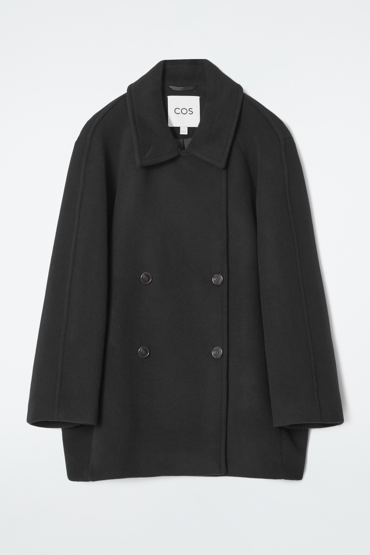 OVERSIZED DOUBLE-BREASTED WOOL PEA COAT - BLACK