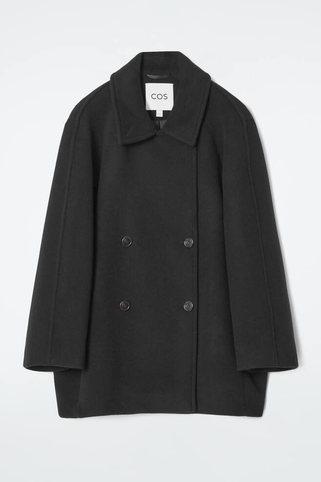 OVERSIZED DOUBLE-BREASTED WOOL PEA COAT - BLACK - 1