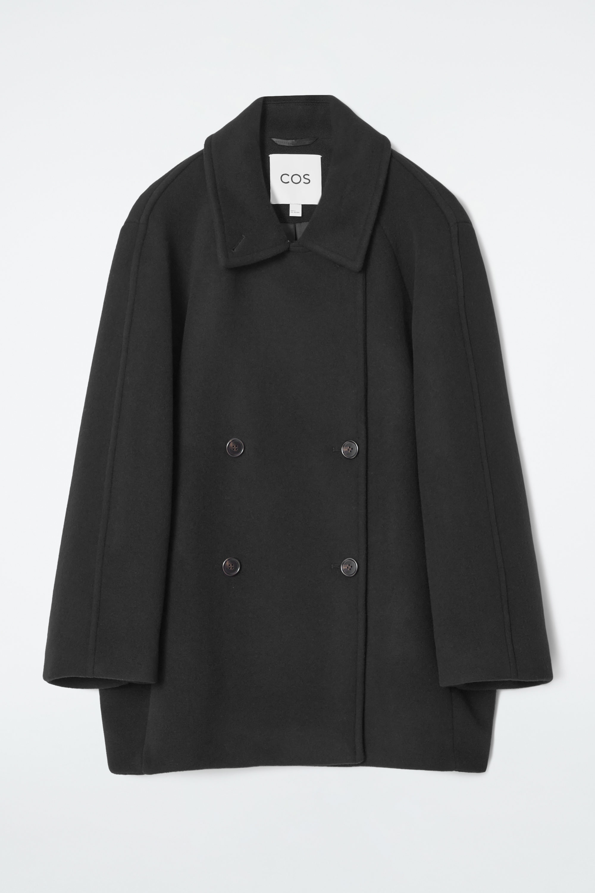 OVERSIZED DOUBLE-BREASTED WOOL PEA COAT - BLACK | COS
