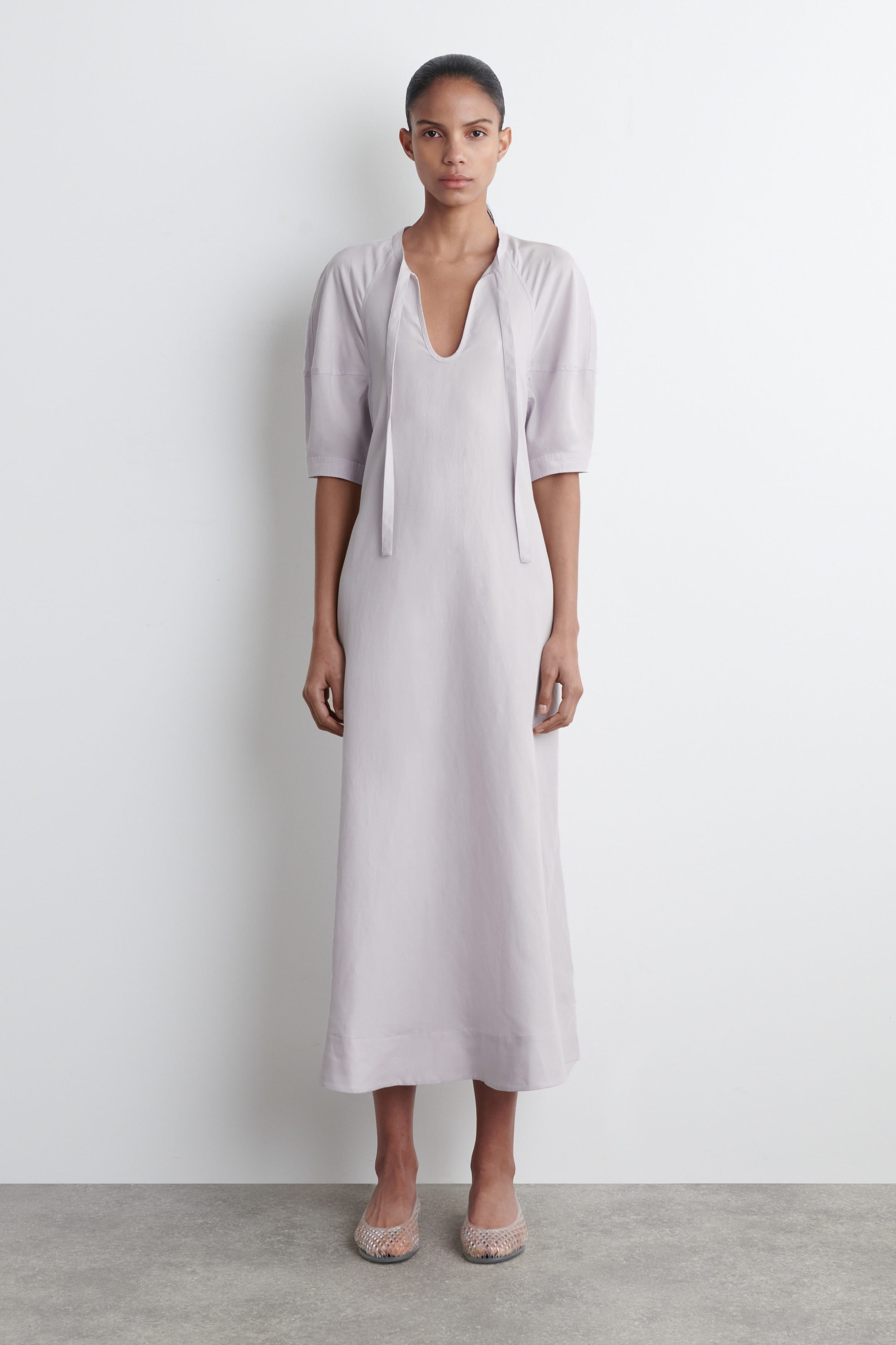 TIE-DETAIL MIDI DRESS