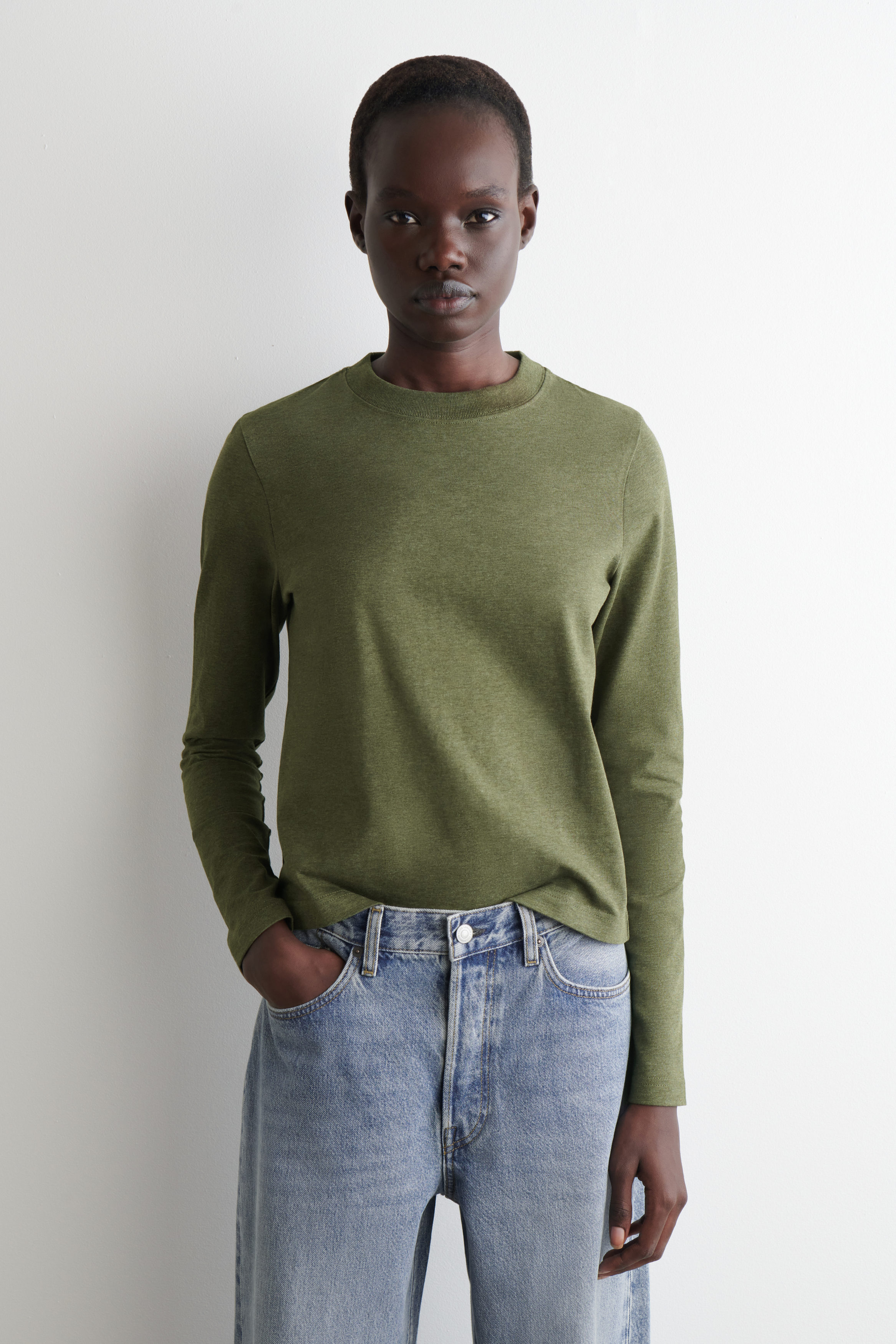 CLEAN CUT REGULAR LONG-SLEEVED T-SHIRT - OLIVE-GREEN MELANGE
