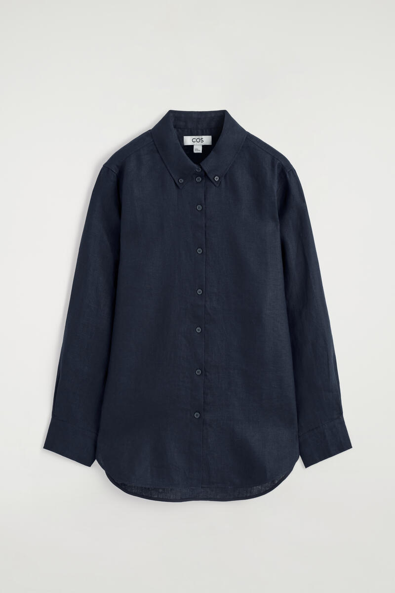 Cos Button-Down Collar Linen Shirt In Navy
