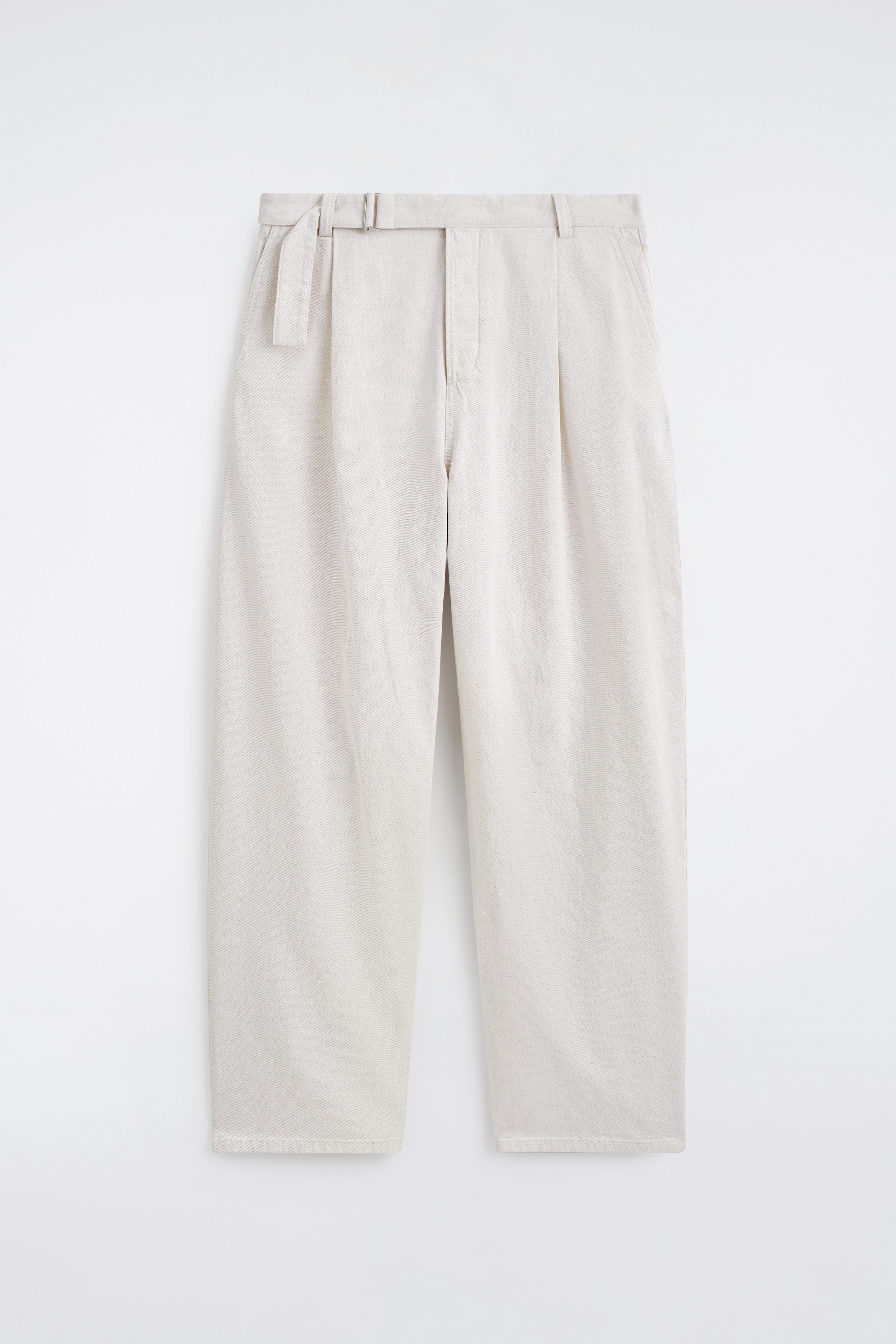 מכנסי ג'ינס עם חגורה, בגזרה רחבה ורגל חבית - OFF-WHITE/BLUE