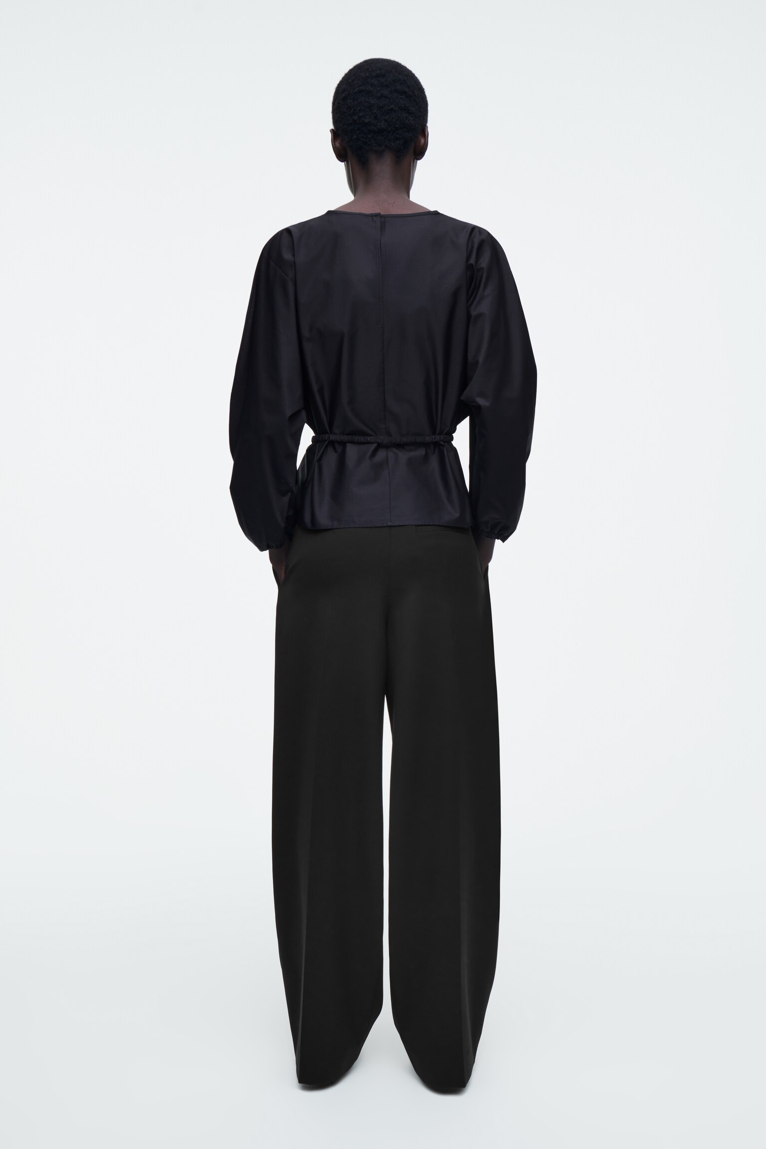 DRAWSTRING PEPLUM BLOUSE - NAVY/RED - 7