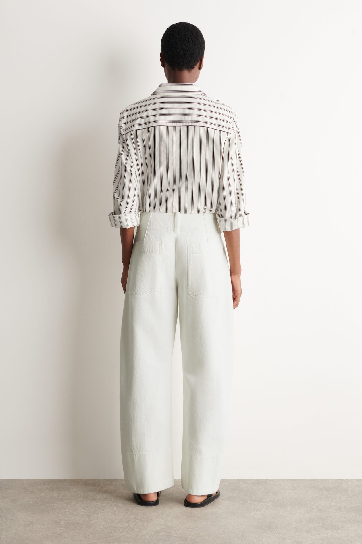 DENIM BARREL-LEG PANTS — WHITE