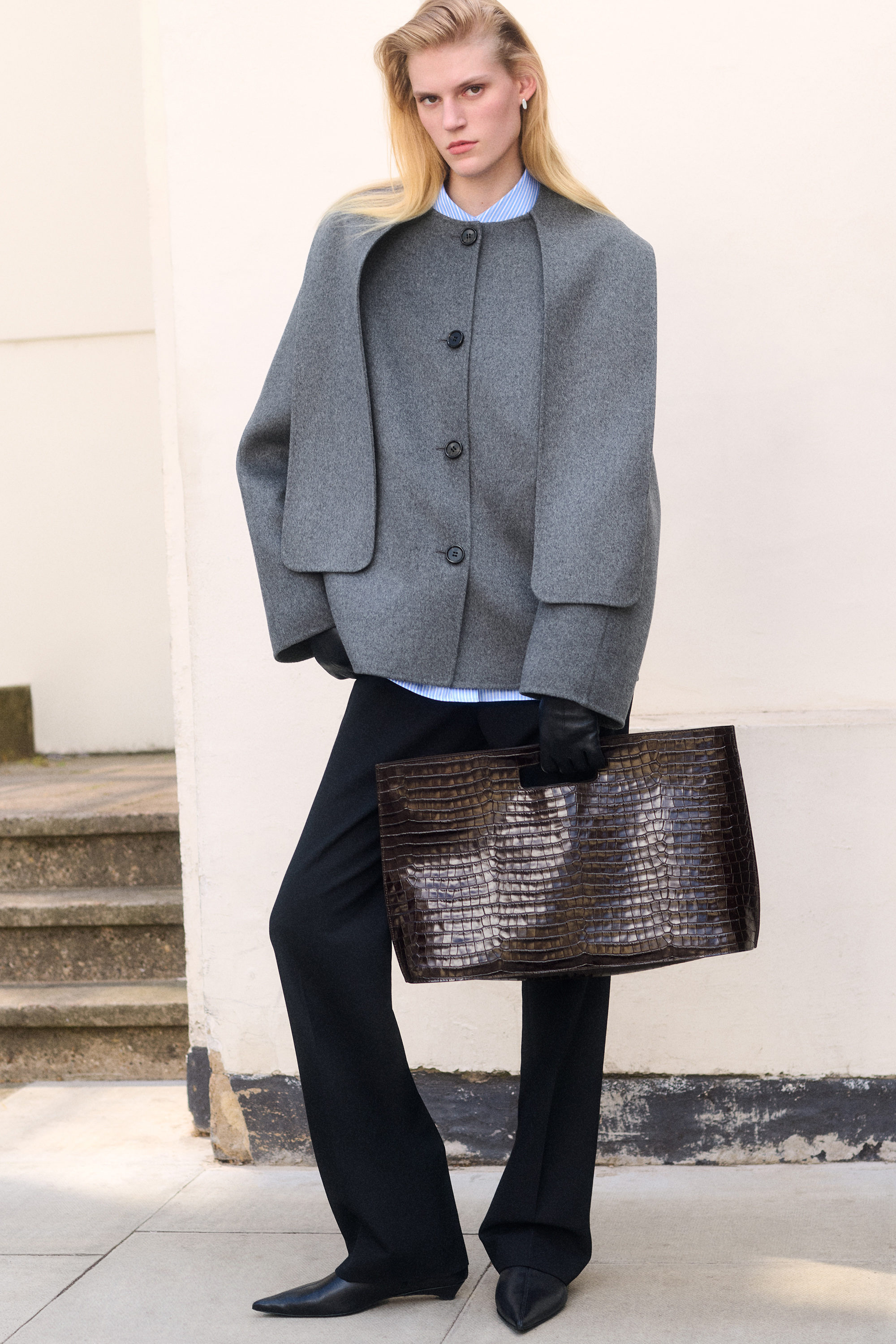 DOUBLE-FACED WOOL SCARF SHORT JACKET - GREY | COS