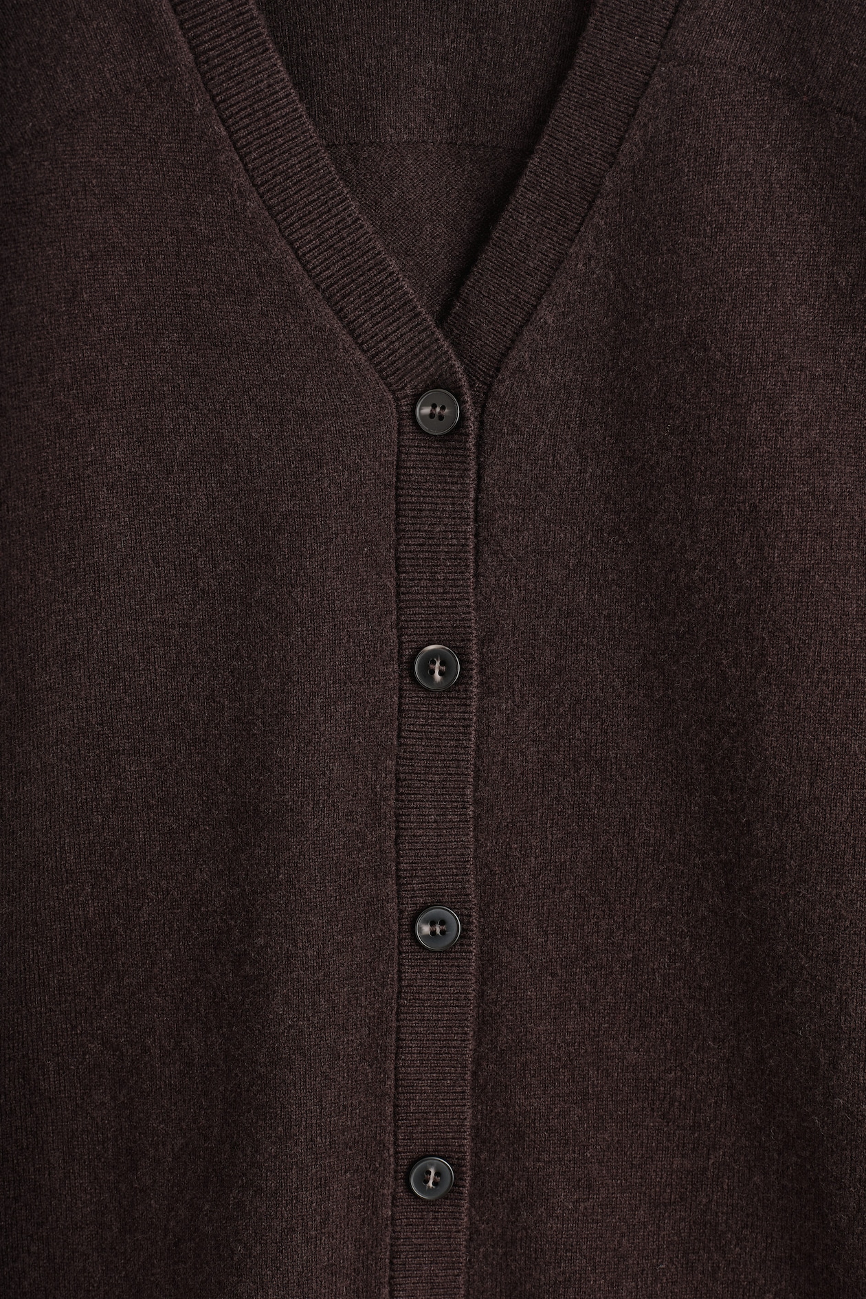 MERINO WOOL V-NECK CARDIGAN — DARK BROWN